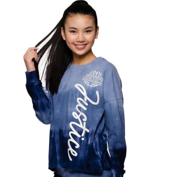 Justice Girls Blue Tie Dye  Long Sleeve Tee Shirt Size 7/8 - Picture 1 of 7